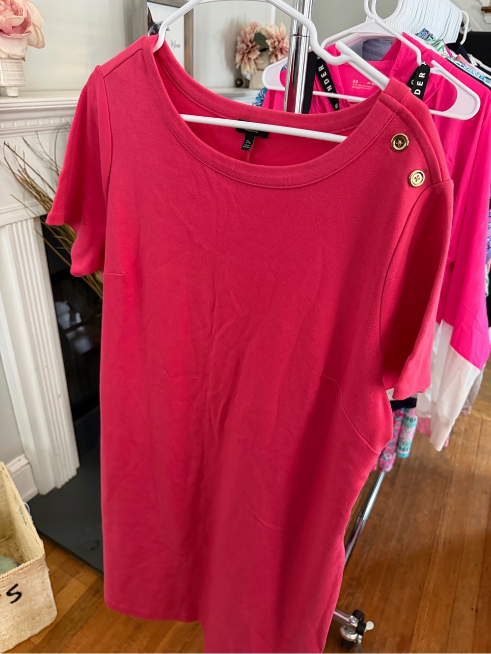 Talbots Hot Pink Short Sleeve Tee with Shoulder Buttons